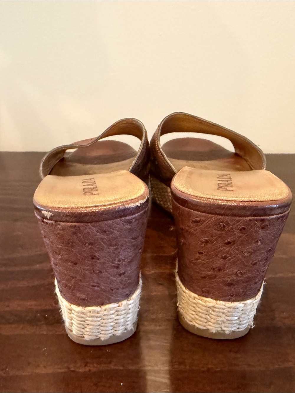 Prada Brown Leather Espadrille Wedge Slides - Picture 4 of 5